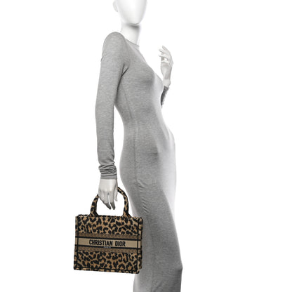 Christian Dior Canvas Mizza Embroidered Small Leopard Book Tote Beige 2 of 12