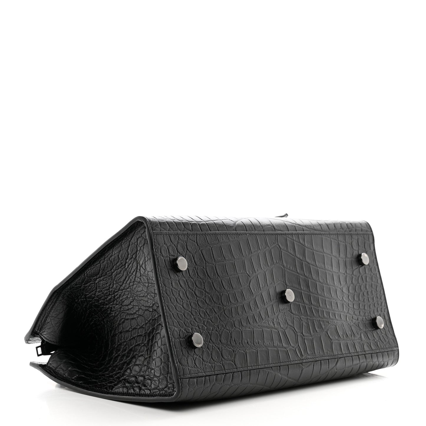 Calfskin Crocodile Embossed Small Monogram Cabas Black