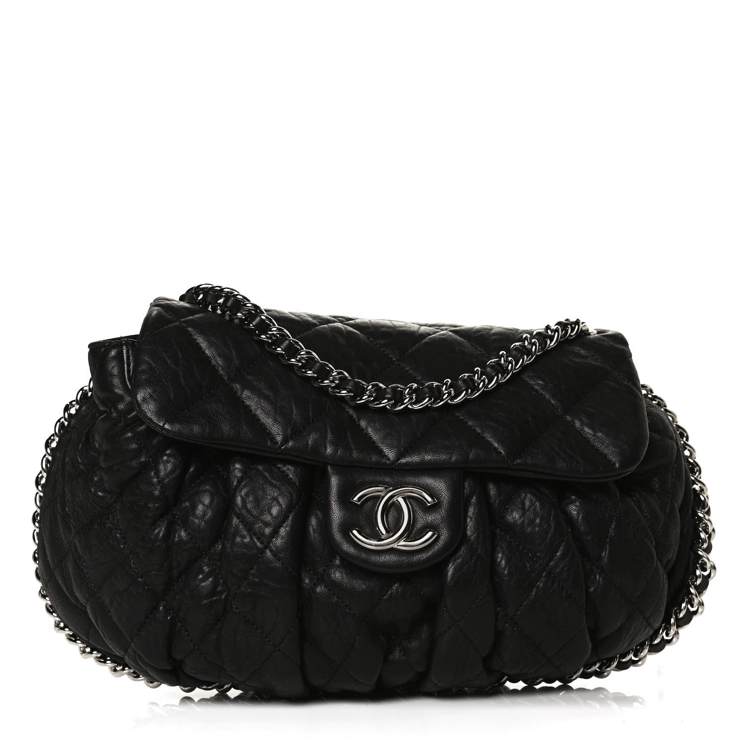 Chanel Washed Lambskin Quilted Medium Chain Around Messenger Black 1 of 15
