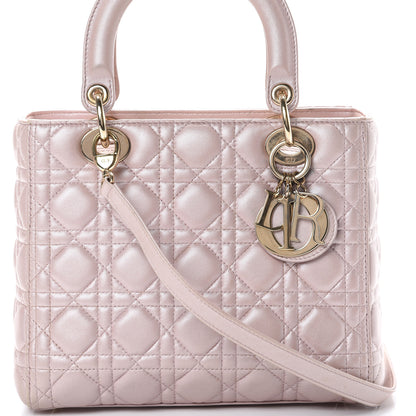 Christian Dior Pearly Lambskin Cannage Medium Lady Dior Lotus 7 of 15