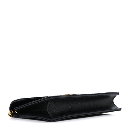 Saint Laurent Grain De Poudre Matelasse Chevron Monogram Envelope Chain Wallet Black 4 of 11