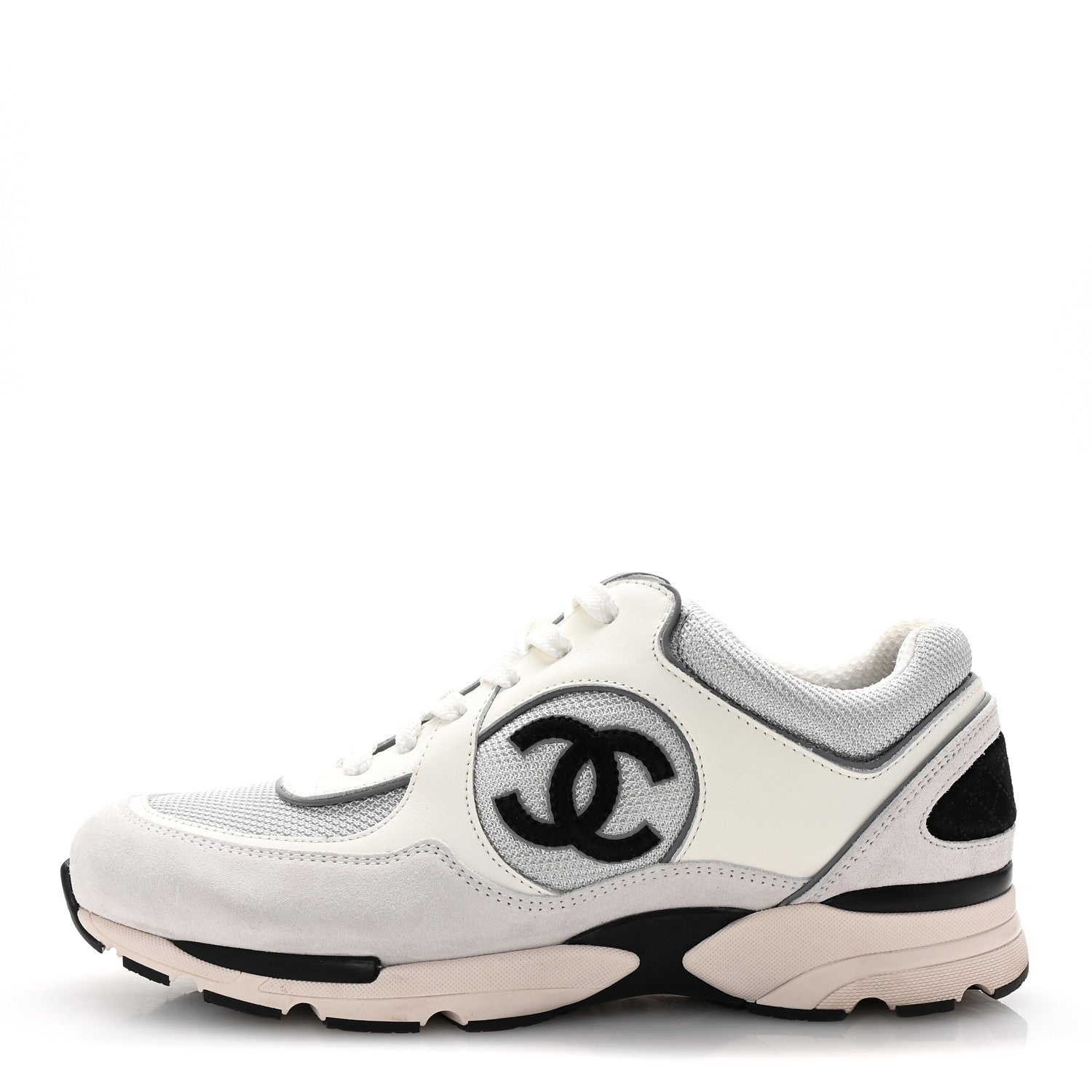 Chanel Calfskin Fabric Womens CC Sneakers 40 White Silver Light Grey 1 of 20