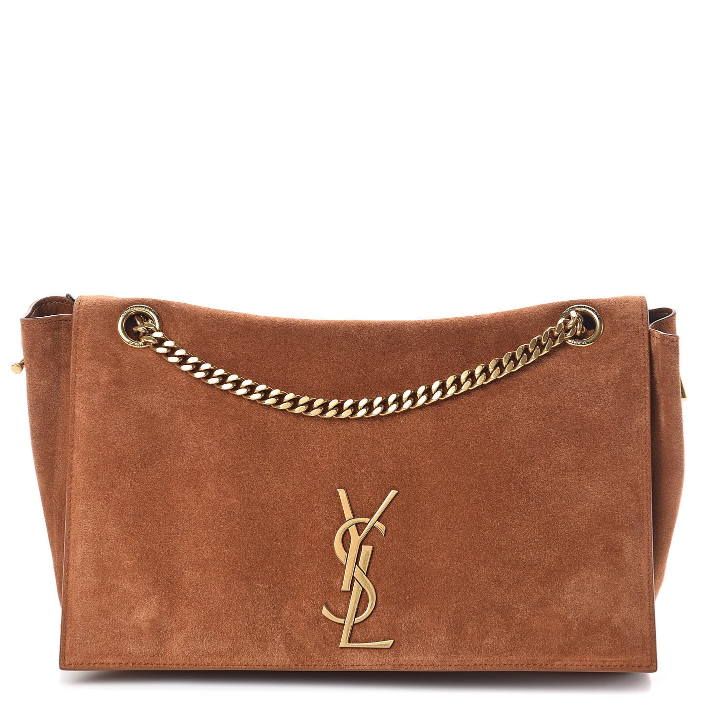 Smooth Calfskin Suede Medium Reversible Monogram Kate Satchel Light Ochre