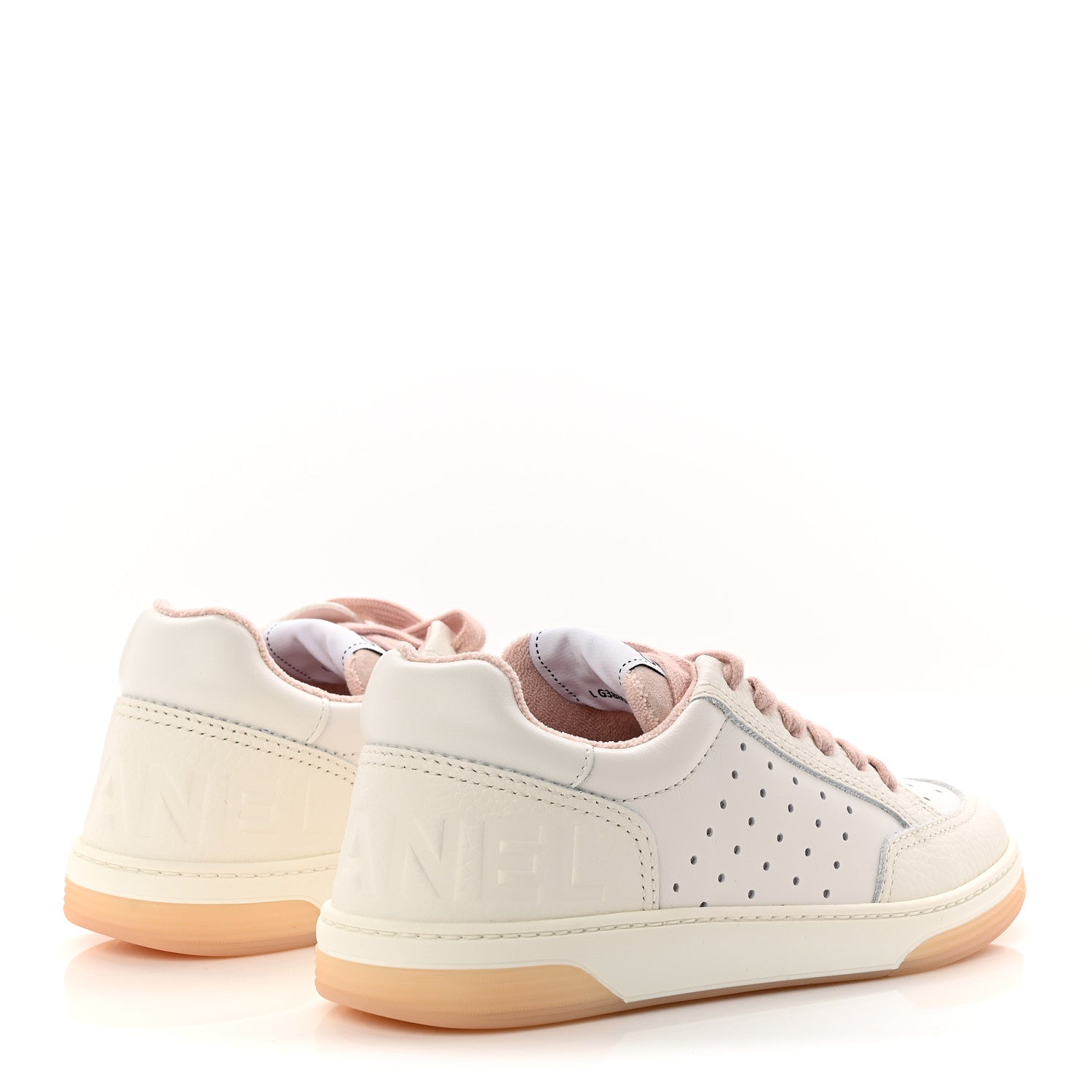 CHANEL シャネル Chanel Grained Calfskin Fabric Womens Logo Sneakers 37 White Light