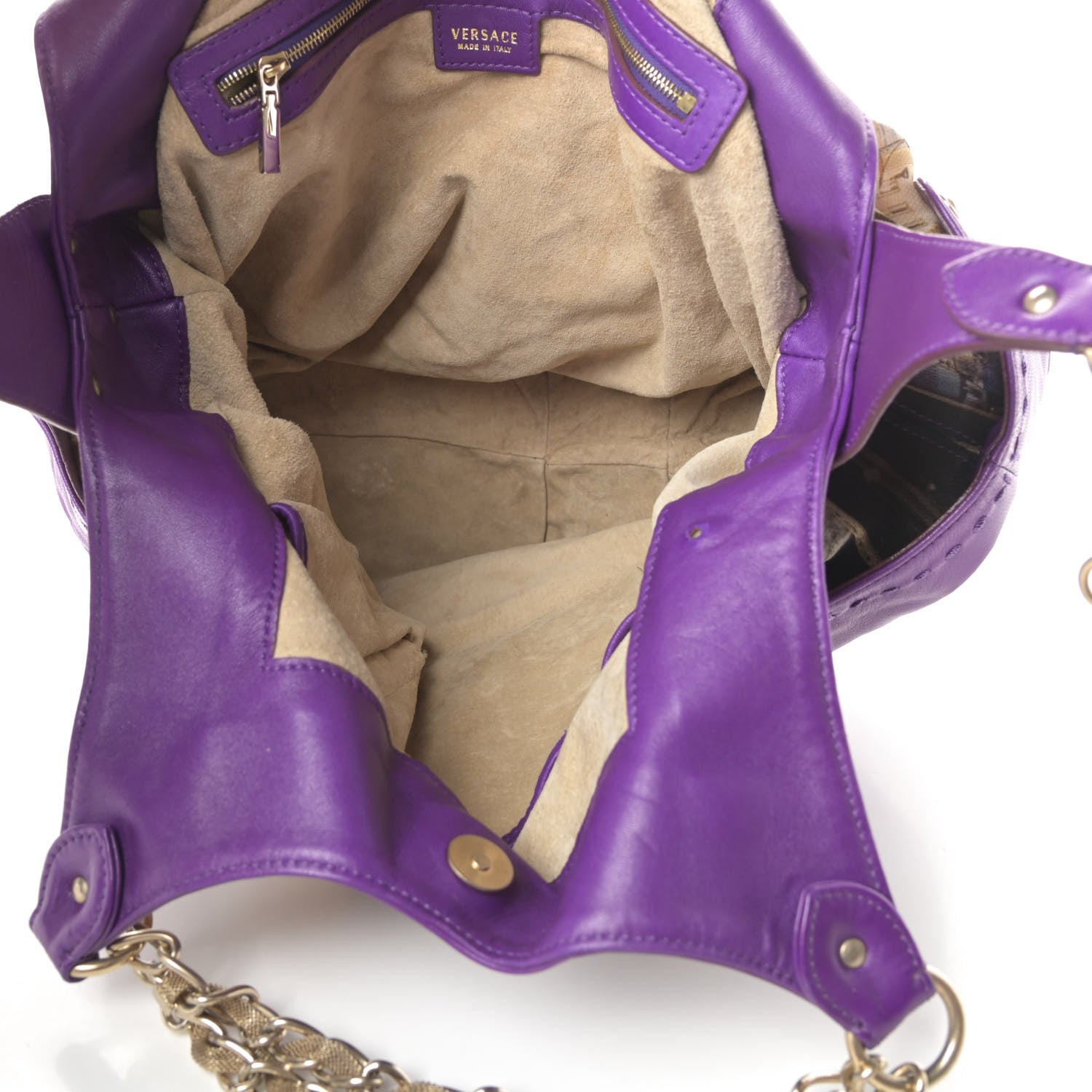Versace Calfskin Coated Canvas Printed Tote Purple 5 of 11