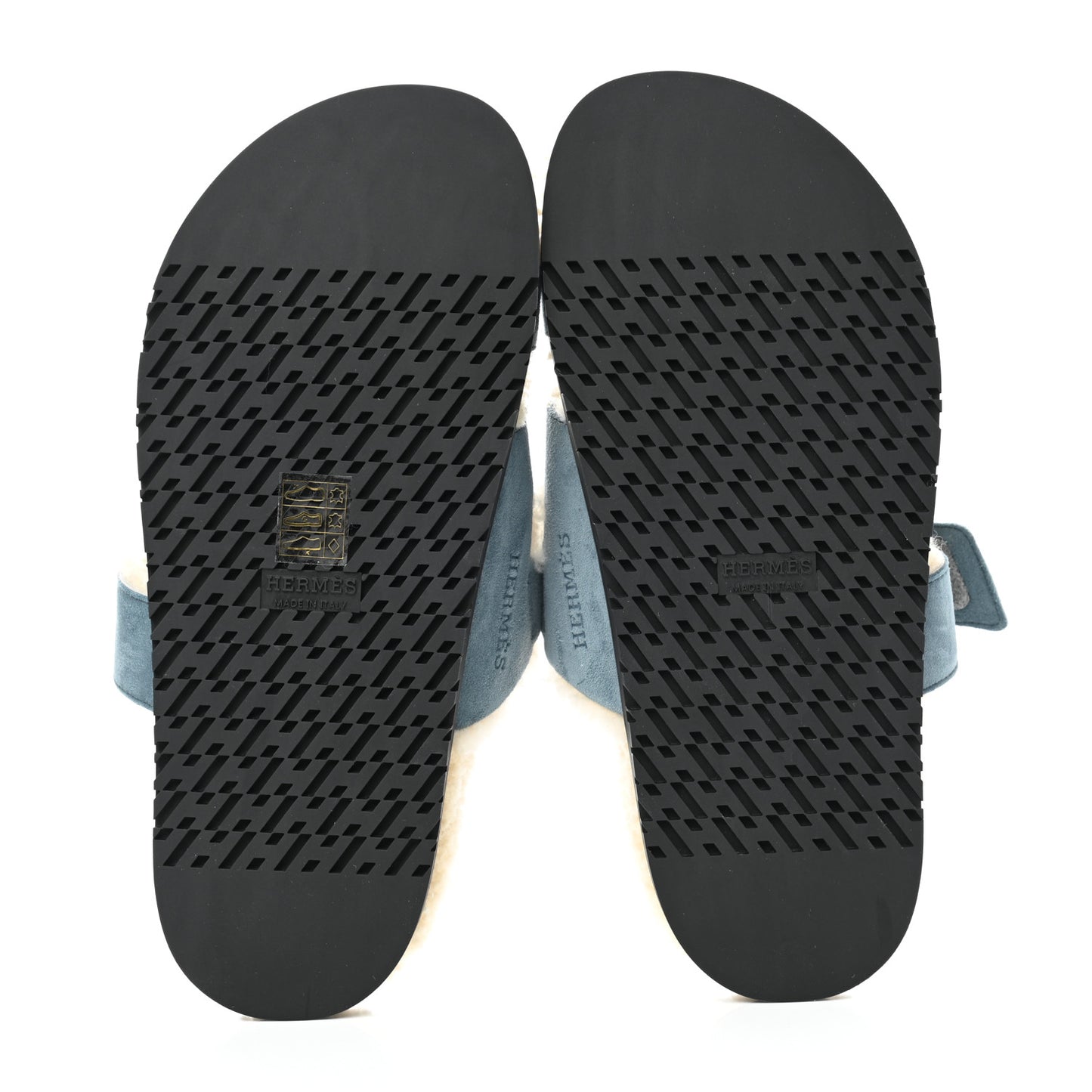 Suede Goatskin Woolskin Womens Chypre Sandals 37.5 Bleu Pinede Ecru