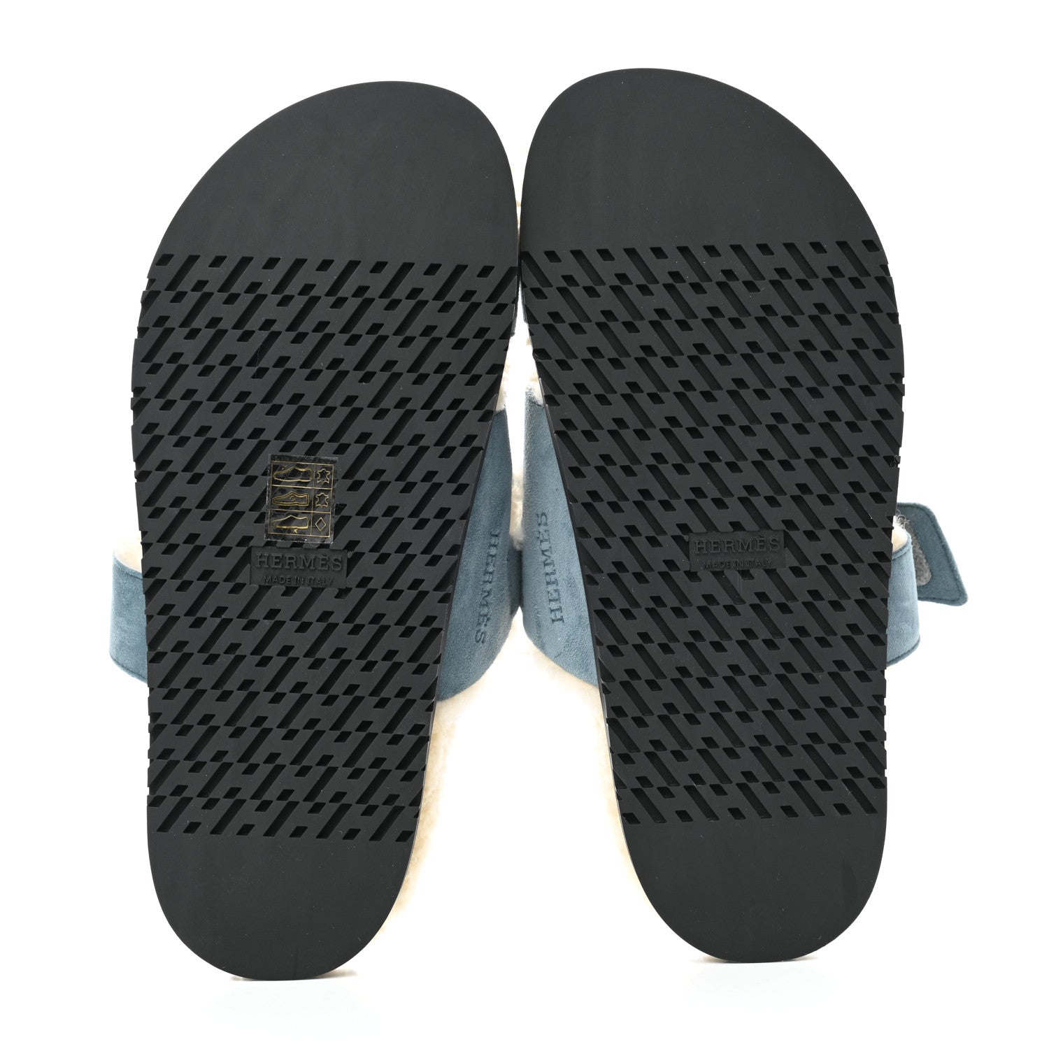 Hermes Suede Goatskin Woolskin Womens Chypre Sandals 37.5 Bleu Pinede Ecru 5 of 8