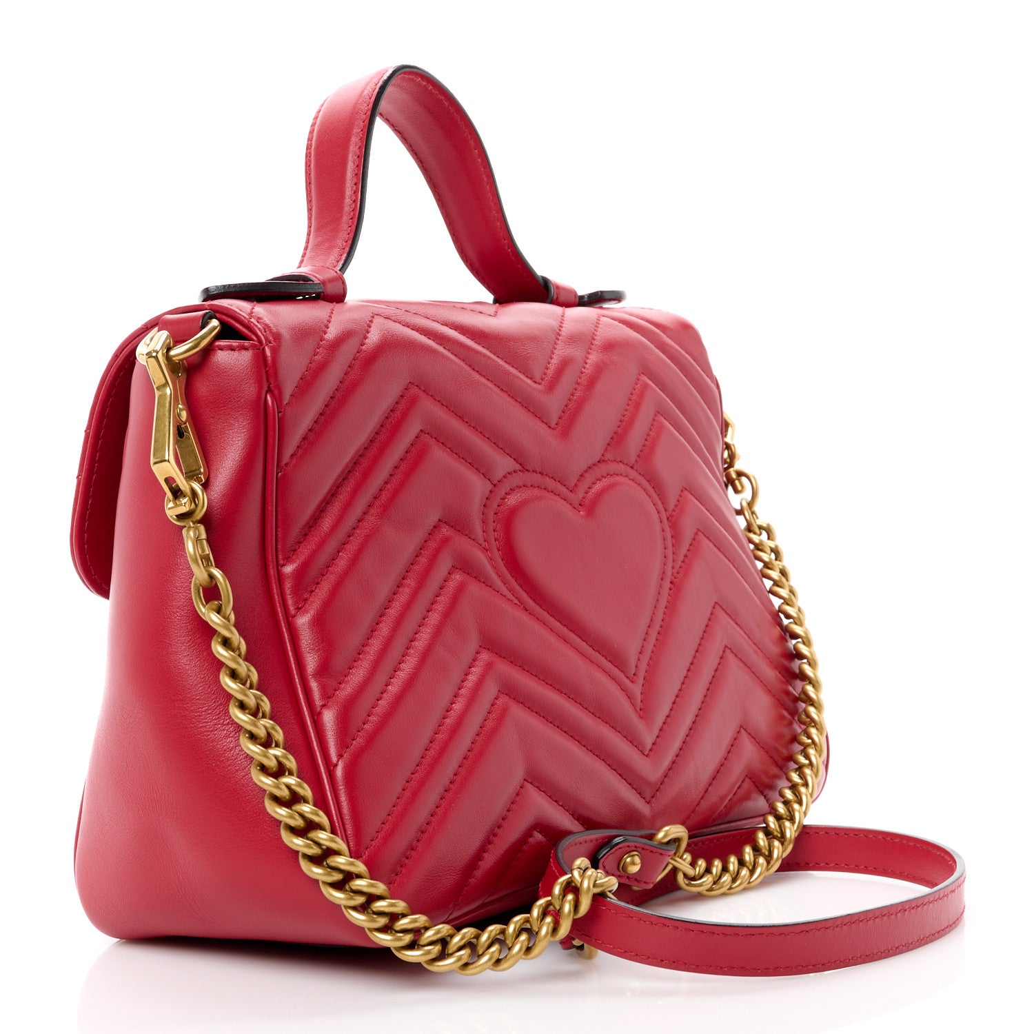 Gucci Calfskin Matelasse Small GG Marmont Top Handle Shoulder Bag Hibiscus Red 3 of 14