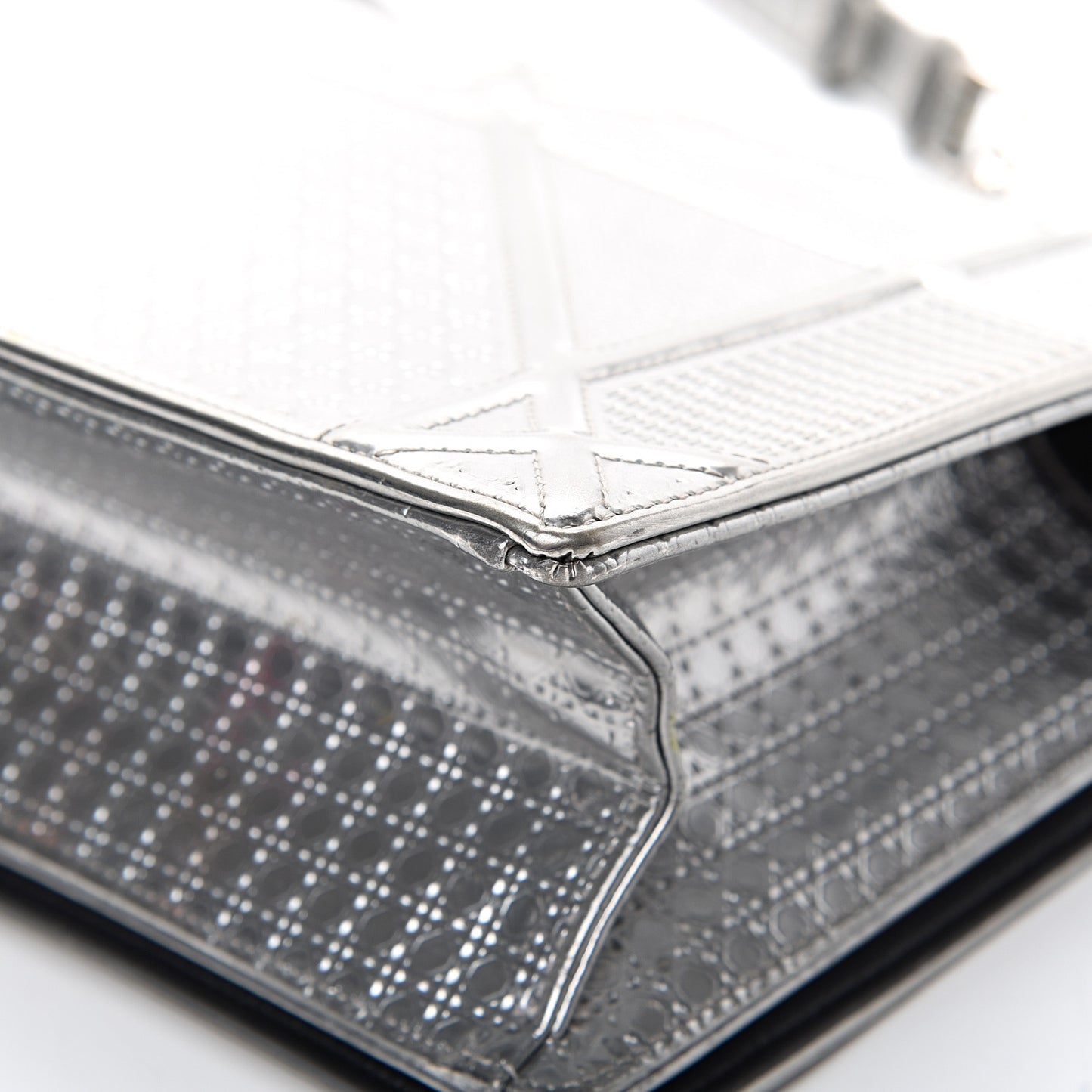 Metallic Patent Micro-Cannage Medium Diorama Flap Bag Silver