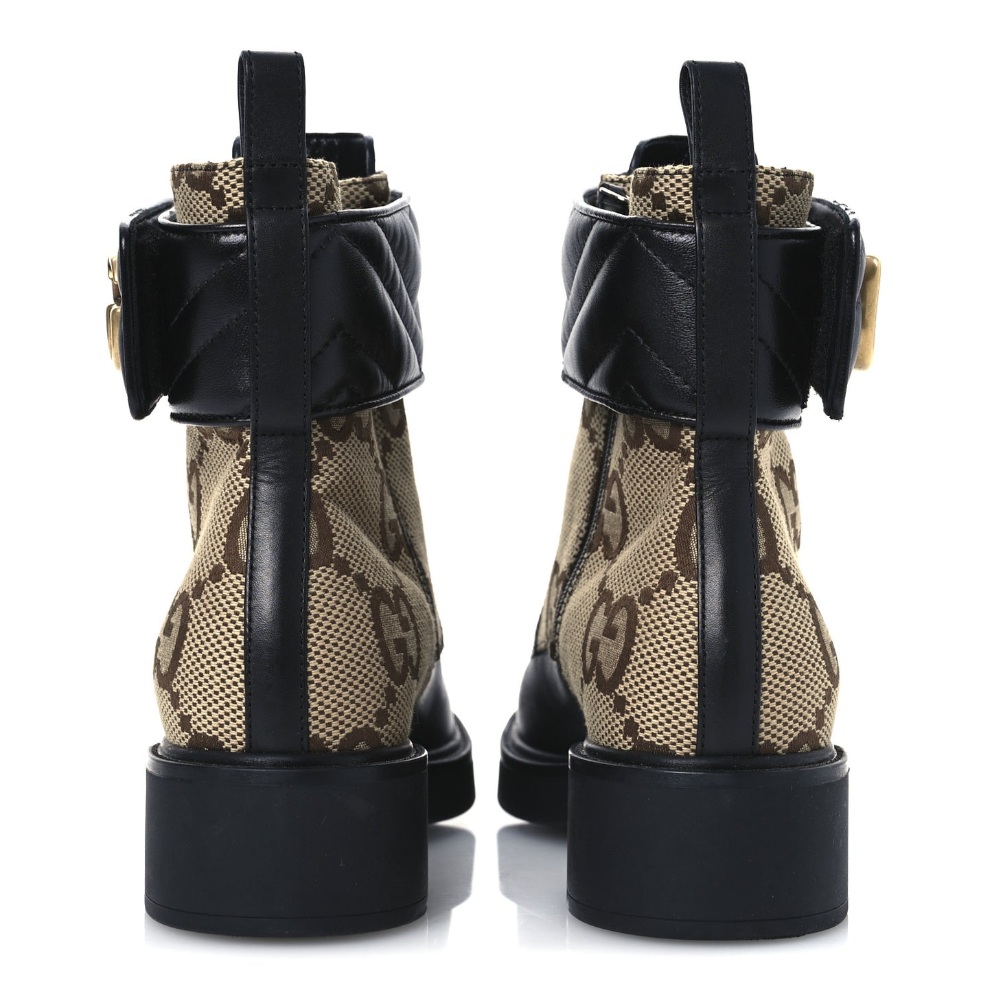 Flores Calfskin Monogram Maxi GG Nappa Matelasse Double G 40mm Ankle Boots 36 Black Camel Ebony