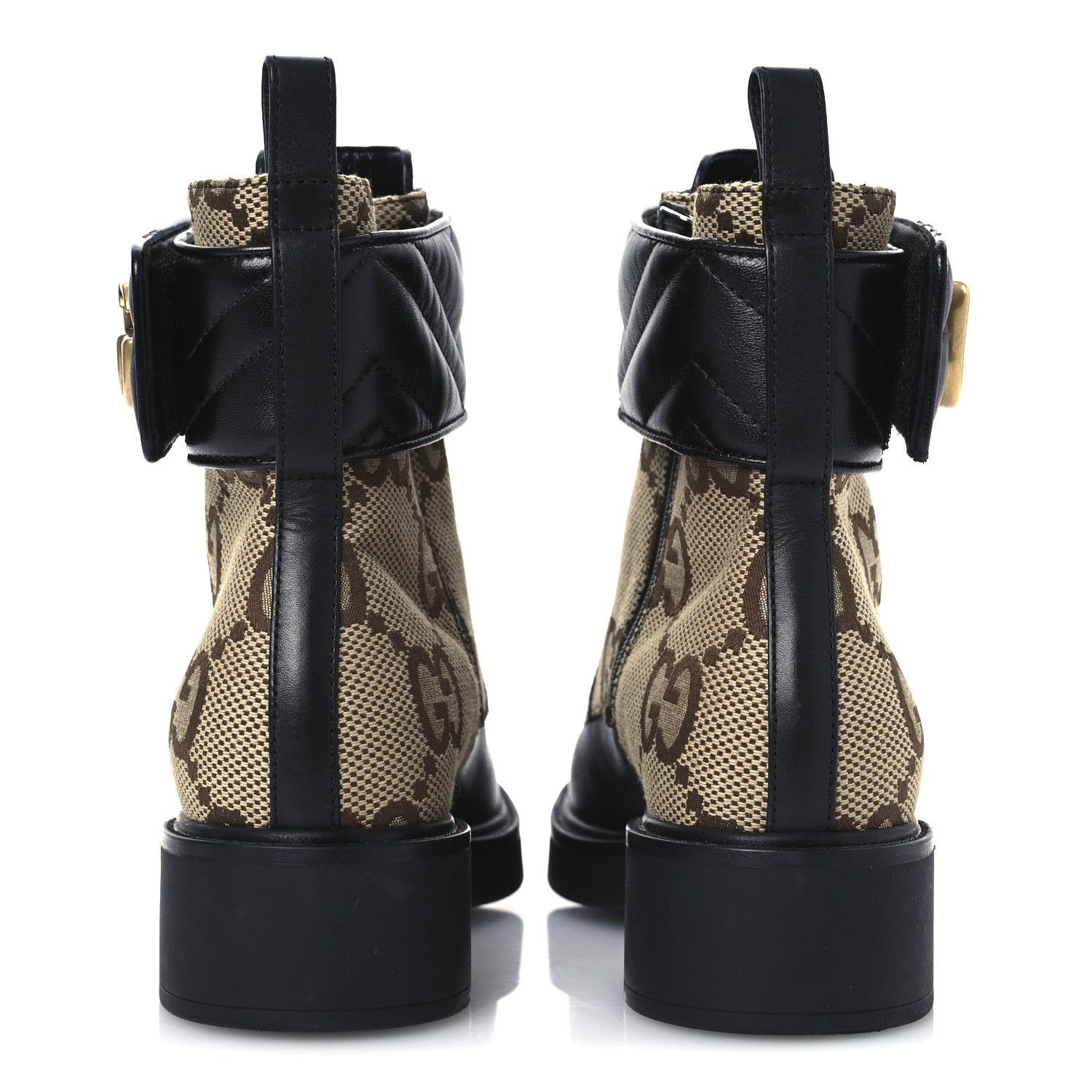 Gucci Flores Calfskin Monogram Maxi GG Nappa Matelasse Double G 40mm Ankle Boots 36 Black Camel Ebony 5 of 14