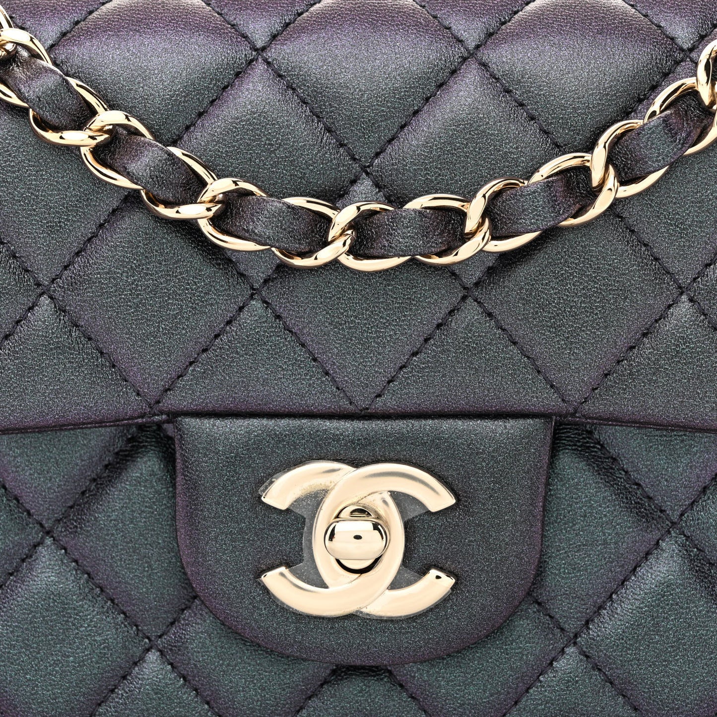Iridescent Lambskin Quilted Mini Rectangular Flap Black