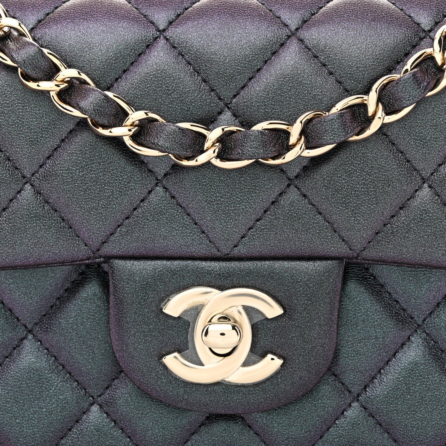 Chanel Iridescent Lambskin Quilted Mini Rectangular Flap Black 8 of 13