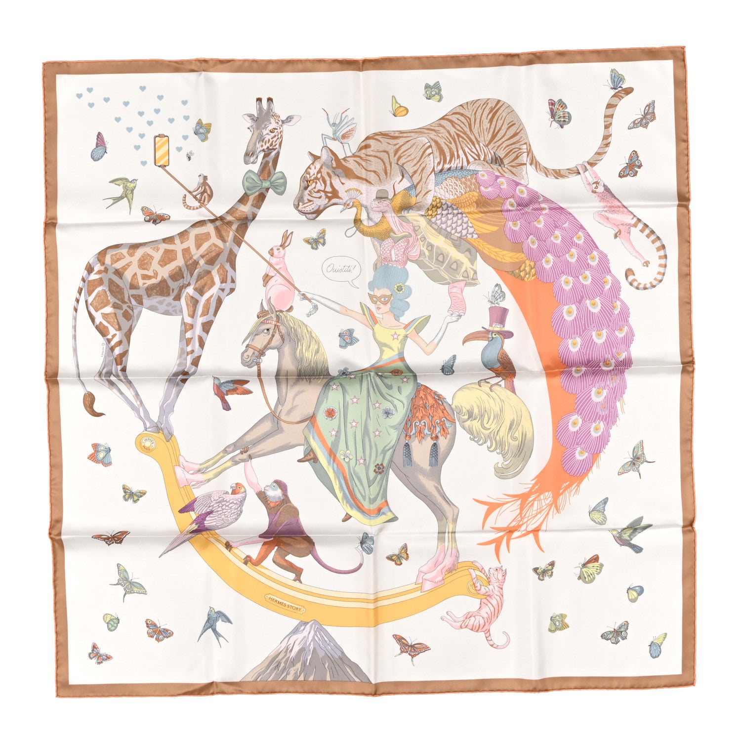 Hermes Silk Hermes Story Scarf 90 White Beige Multicolor 1 of 3