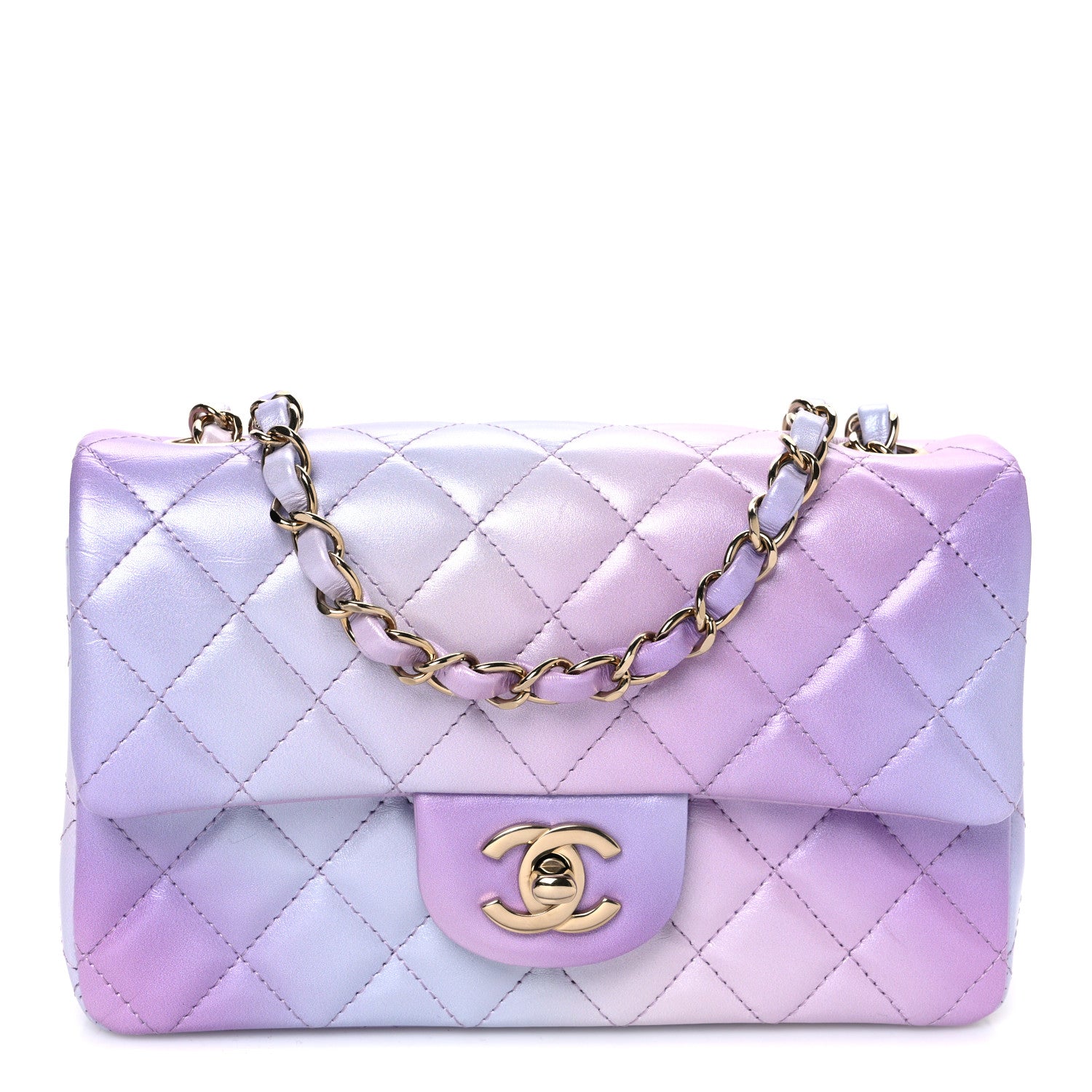 Chanel Calfskin Quilted Cloudy Tie Dye Mini Rectangular Flap Purple Blue Pink 1 of 10