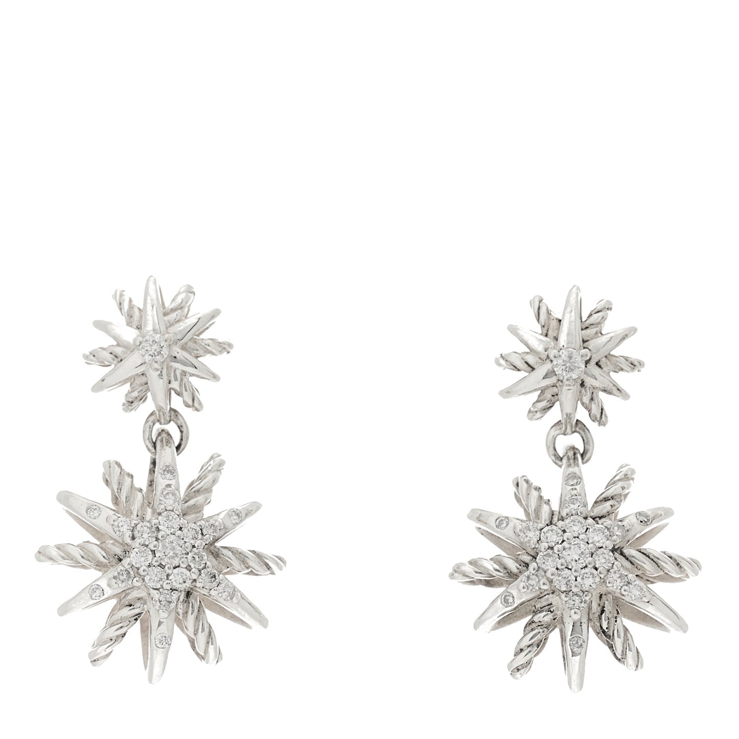 Sterling Silver Diamond Starburst Double Drop Earrings