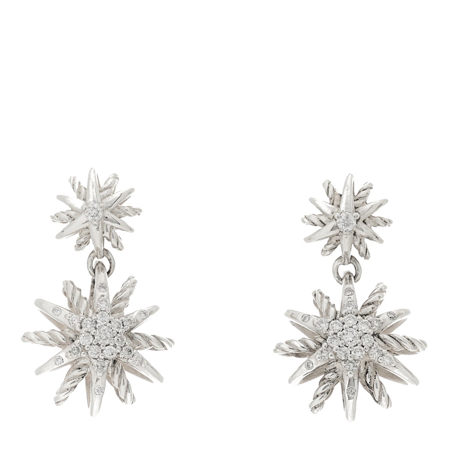 David Yurman Sterling Silver Diamond Starburst Double Drop Earrings 1 of 5