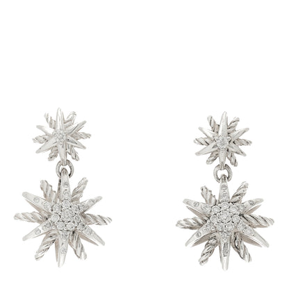 David Yurman Sterling Silver Diamond Starburst Double Drop Earrings 1 of 5