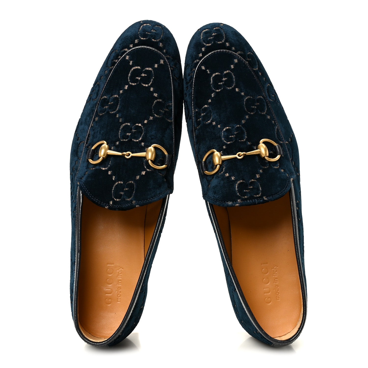 Gucci Velvet GG Monogram Horsebit Mens Jordaan Loafers  11 Blue Beige 2 of 10