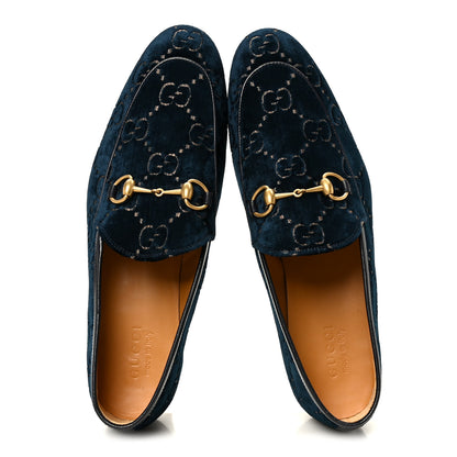 Gucci Velvet GG Monogram Horsebit Mens Jordaan Loafers  11 Blue Beige 2 of 10