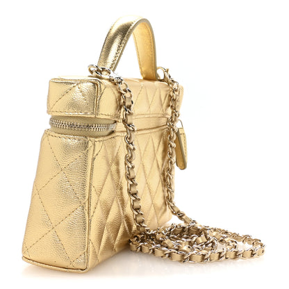 Chanel Metallic Caviar Quilted Top Handle Slim Vanity With Chain Gold 3 of 10
