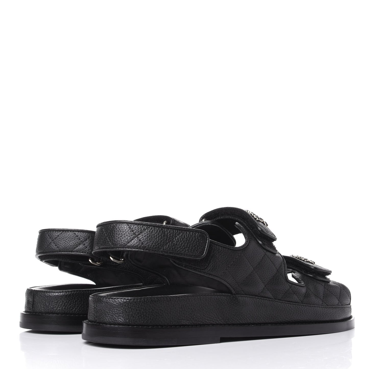 Grained Calfskin Velcro Dad Sandals 38.5 Black