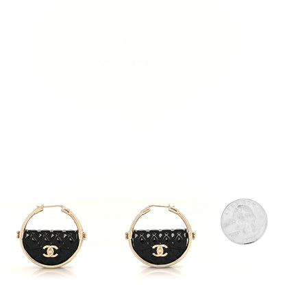 Chanel Metal Resin Quilted Flap Bag Hoop Earrings Black Gold 2 of 4