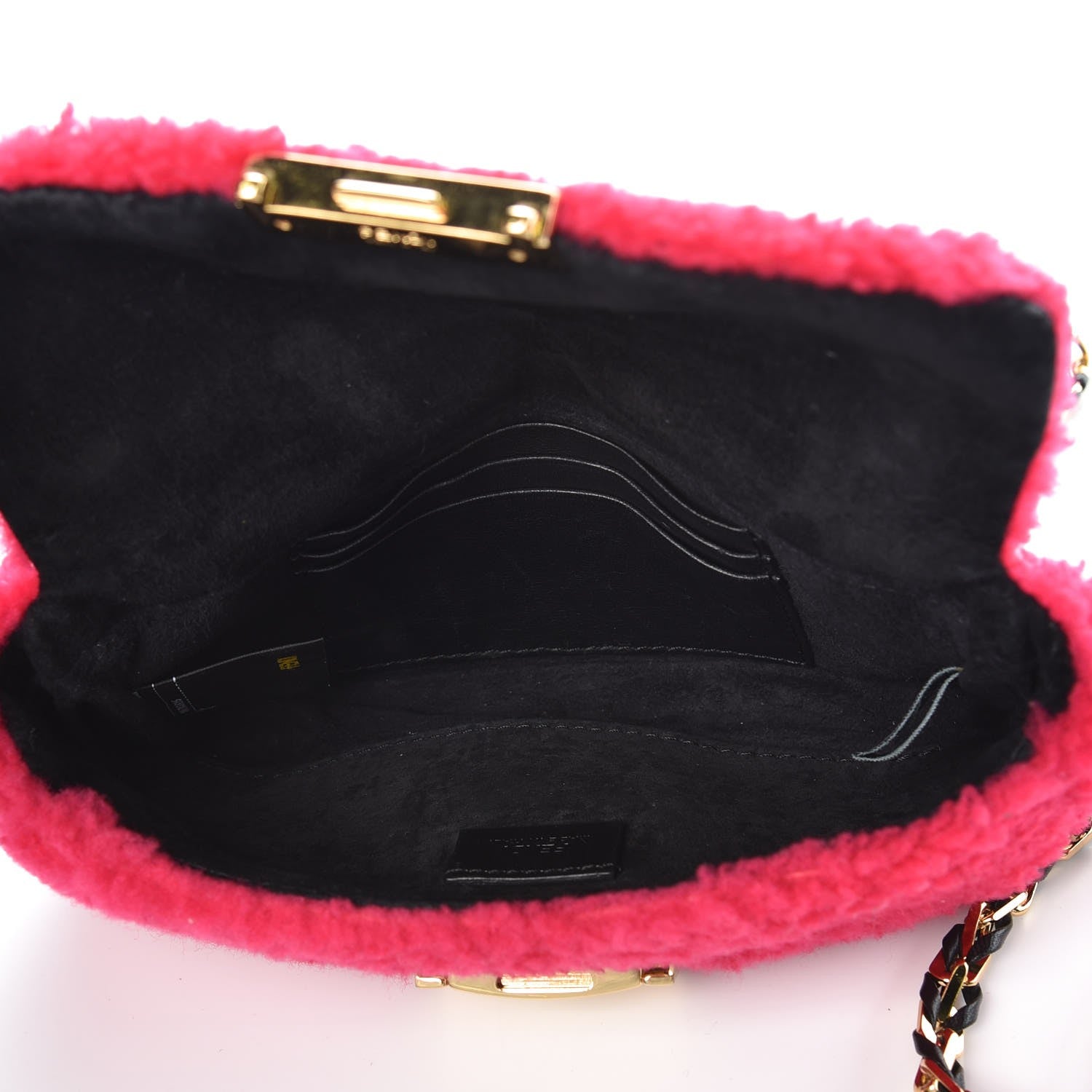 Fendi Shearling Nappa Mini Be Baguette Shoulder Bag Fuxia Black 12 of 15