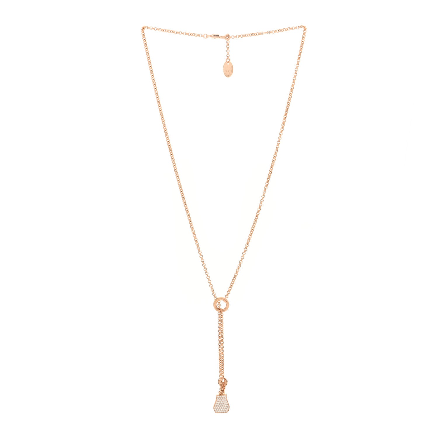 Hermes 18K Rose Gold Diamond PM Kelly Clochette Necklace 3 of 5