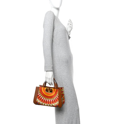 Valentino Garavani Canvas Calfskin Embroidered Small Vlogo Signature Bag Multicolor Saddle Brown 2 of 9