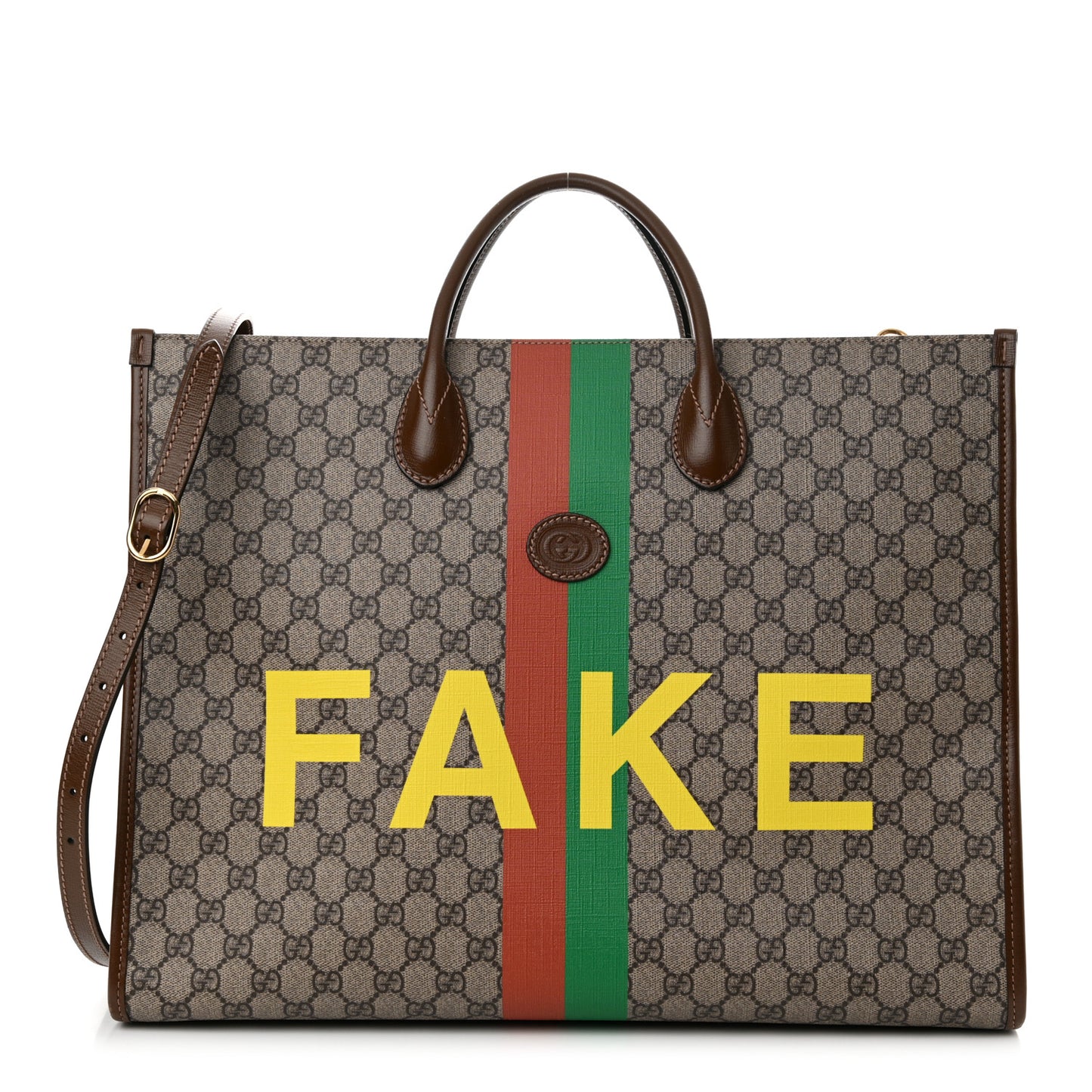GG Supreme Monogram Fake/Not Large Retro Interlocking G Tote Bag Beige Brown Sugar