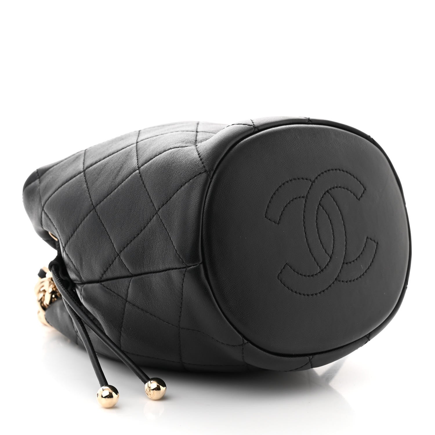 Chanel Shiny Lambskin Quilted Chain Is More Drawstring Bag Black 4 of 11