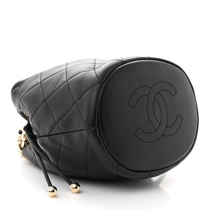 Chanel Shiny Lambskin Quilted Chain Is More Drawstring Bag Black 4 of 11