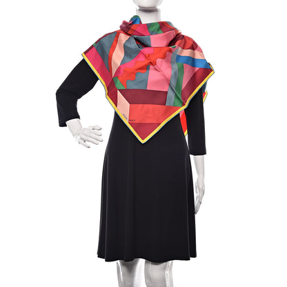 Hermes Silk Perspective Cavaliere 140 Shawl Rose Vif Cobalt Vert 2 of 4