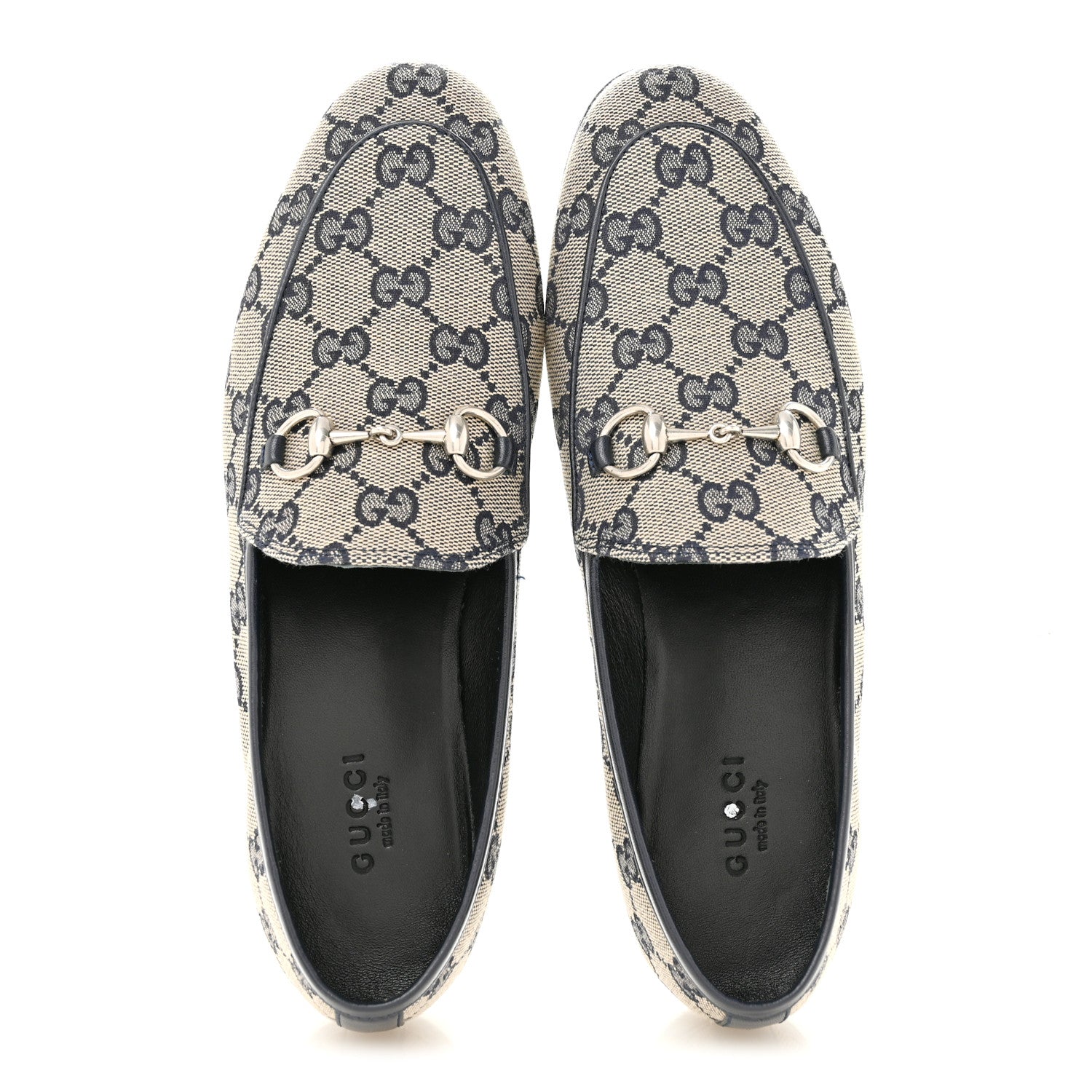 Gucci Monogram Malaga Kid Horsebit Womens Jordaan Loafers 36.5 Beige Blue 2 of 10