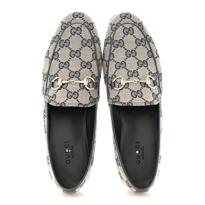 Gucci Monogram Malaga Kid Horsebit Womens Jordaan Loafers 36.5 Beige Blue 2 of 10