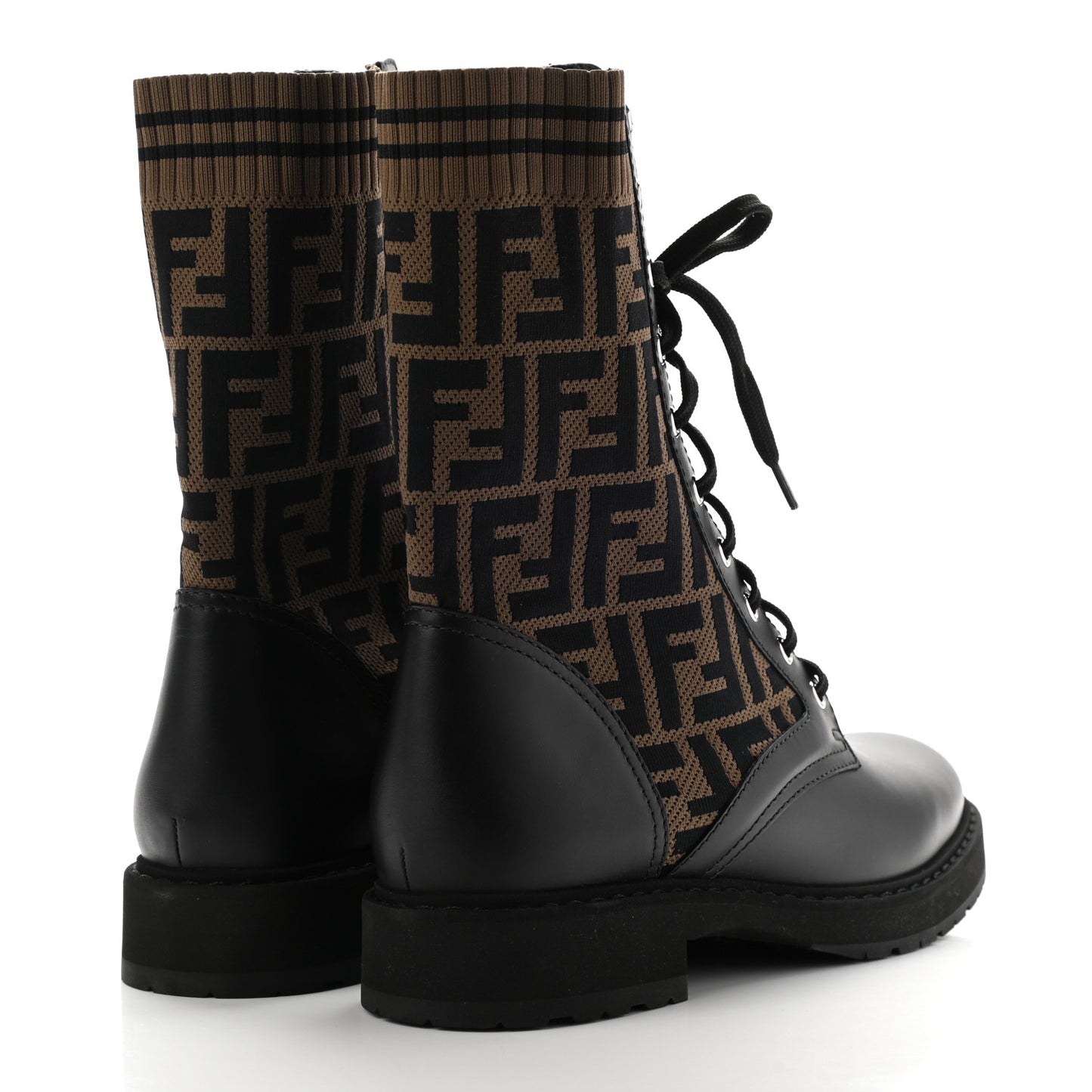 Calfskin Stretch Fabric FF Rockoko Biker Boots 41 Black Tobacco