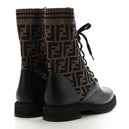 Fendi Calfskin Stretch Fabric FF Rockoko Biker Boots 41 Black Tobacco 4 of 7