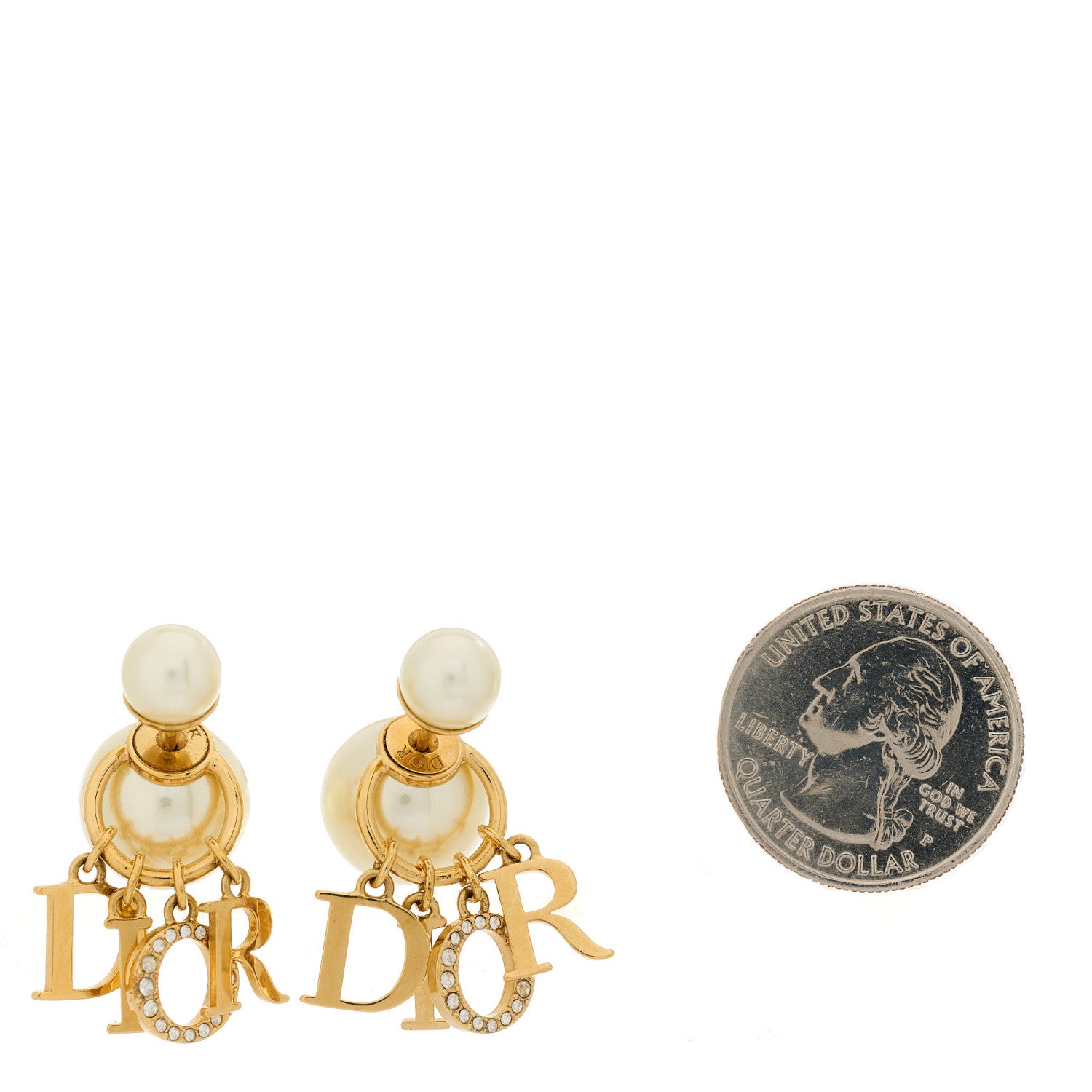Christian Dior Pearl Crystal Tribal Logo Charms Earrings Gold 2 of 5