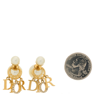 Christian Dior Pearl Crystal Tribal Logo Charms Earrings Gold 2 of 5