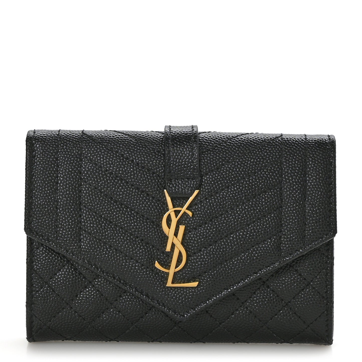 Grain De Poudre Textured Mixed Matelasse Triquilt Small Monogram Envelope Wallet Black