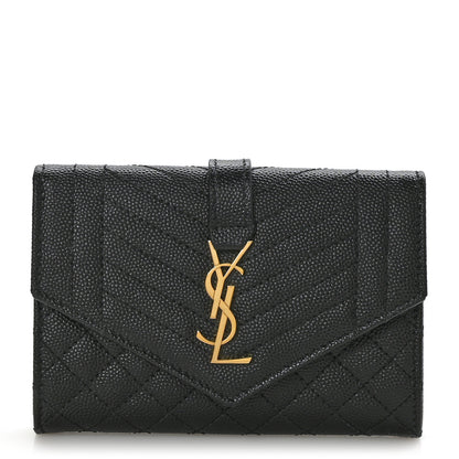 Saint Laurent Grain De Poudre Textured Mixed Matelasse Triquilt Small Monogram Envelope Wallet Black 1 of 7