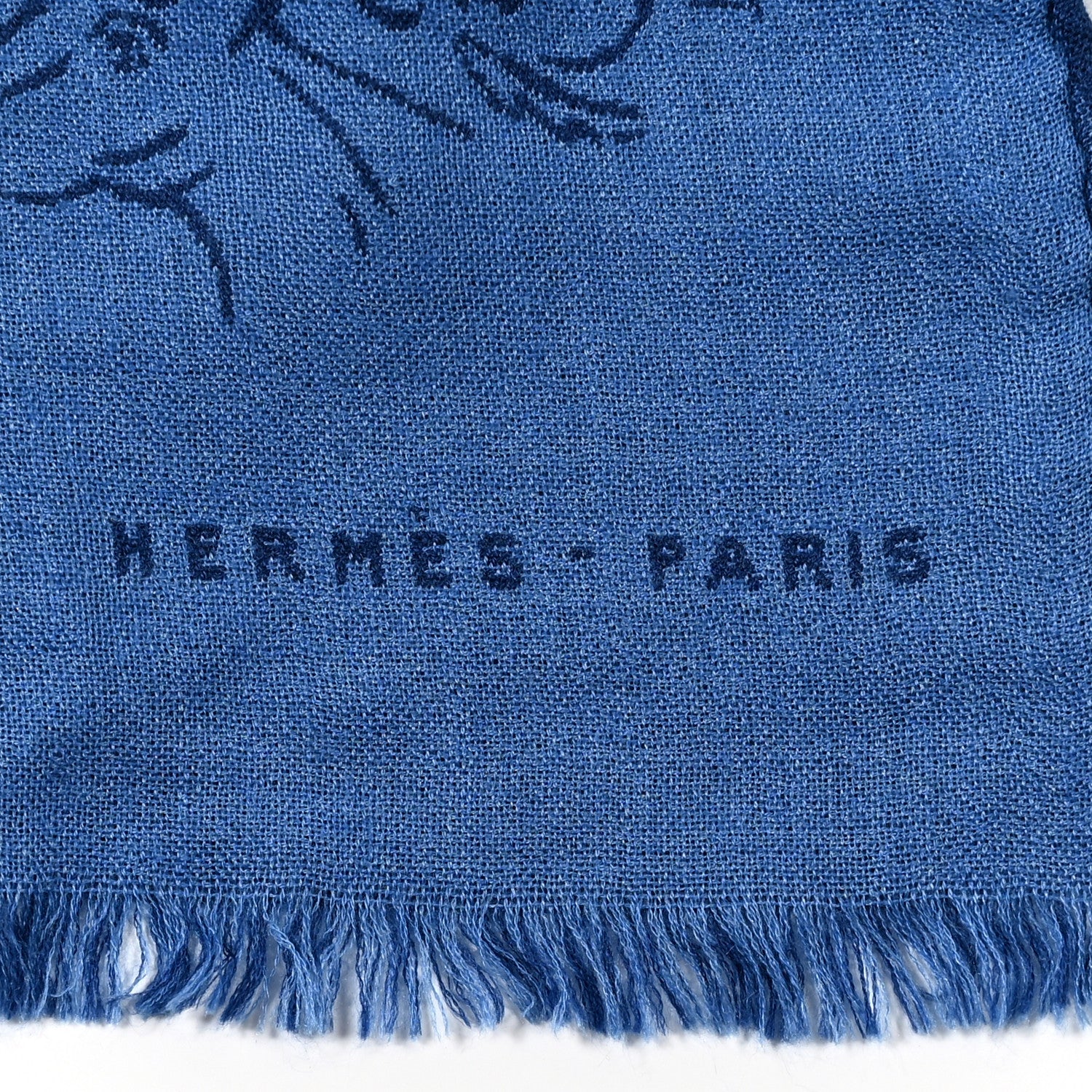 Hermes Cashmere Silk Whispering Horses Echarpe Muffler Mediterranee Indigo 3 of 11