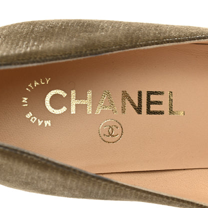 Chanel Metallic Fabric CC Cap Toe Pumps 39.5 Khaki Black 7 of 9