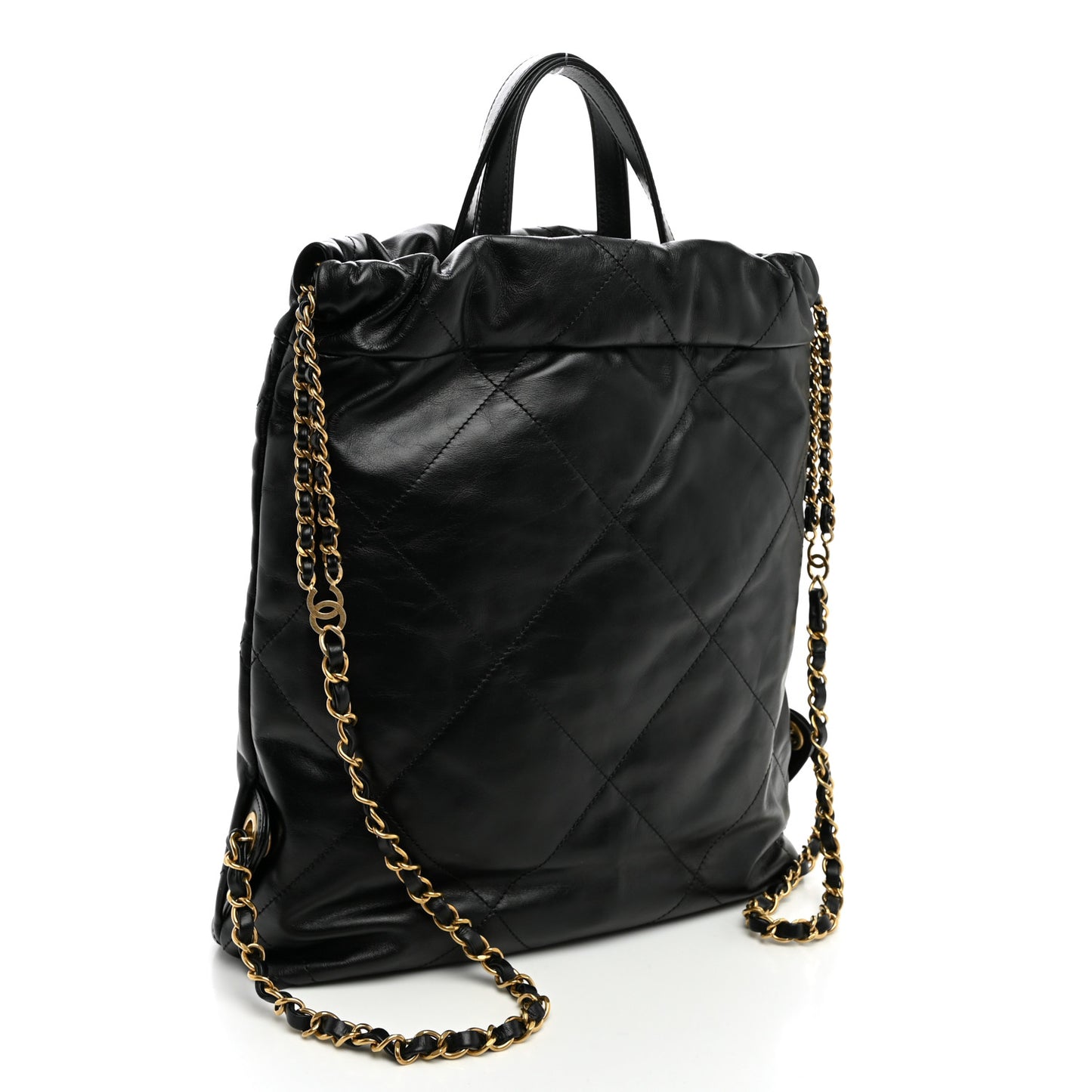 Shiny Calfskin Quilted Chanel 22 Backpack Black