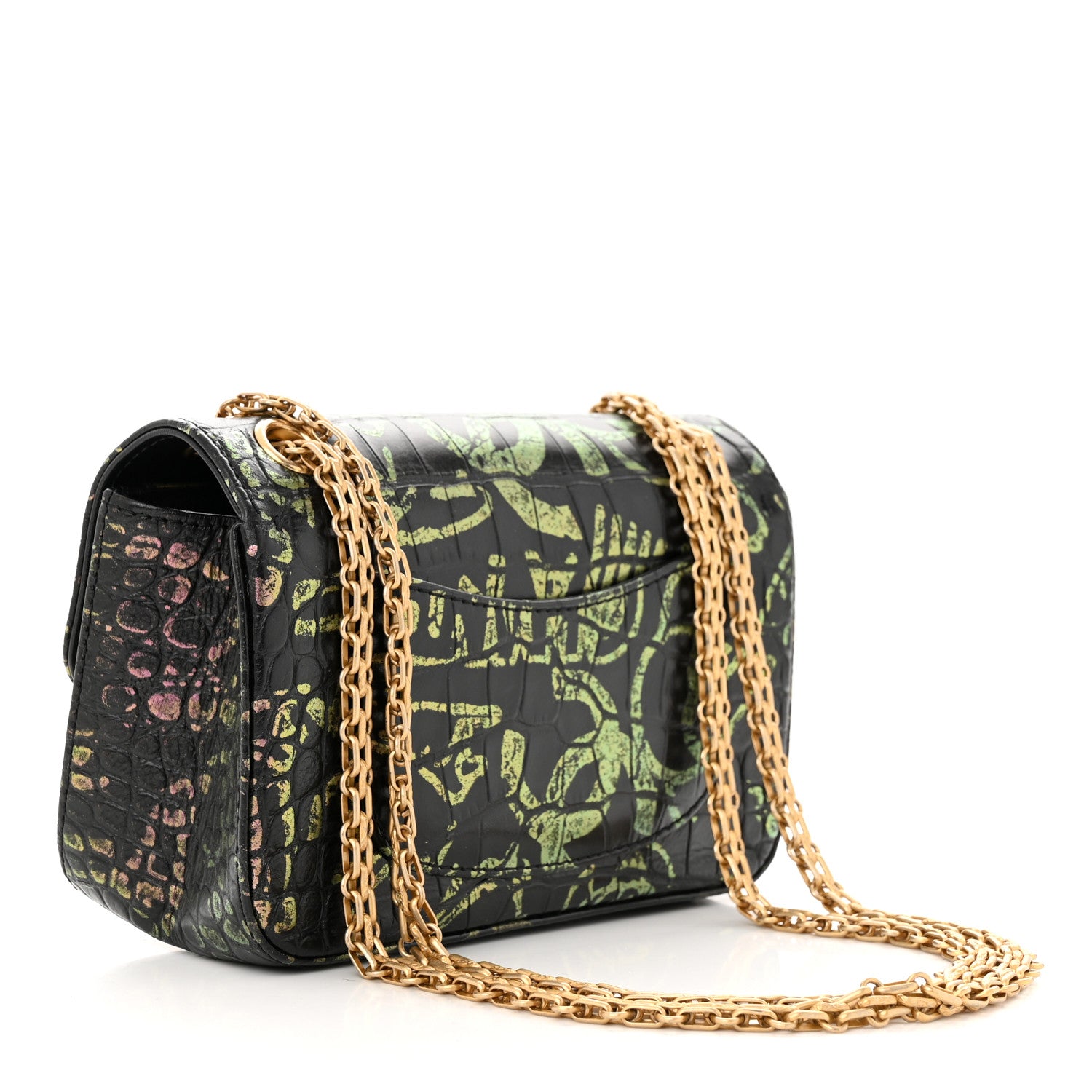 Chanel Calfskin Crocodile Embossed Graffiti 2.55 Mini Cocodile Reissue Flap Black Pink 3 of 11