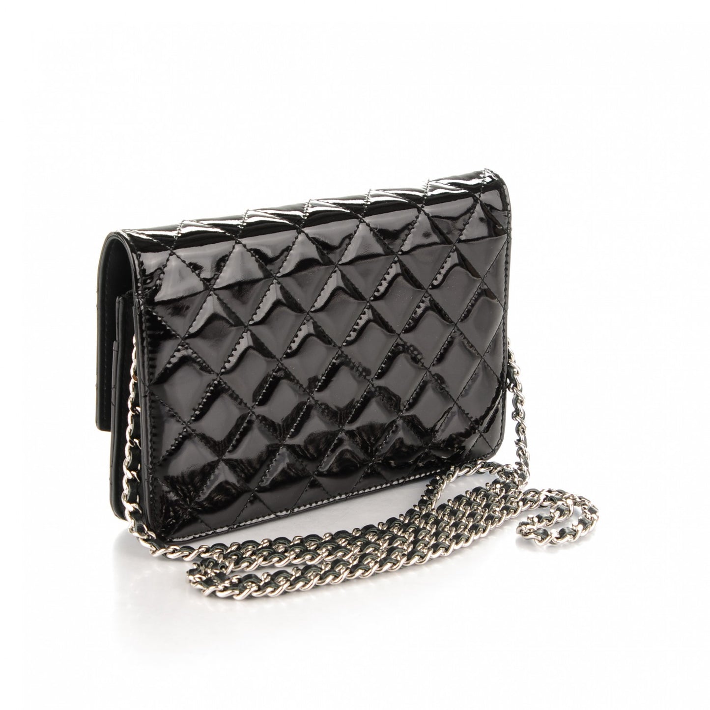 Patent Quilted Brilliant Wallet On Chain WOC Black