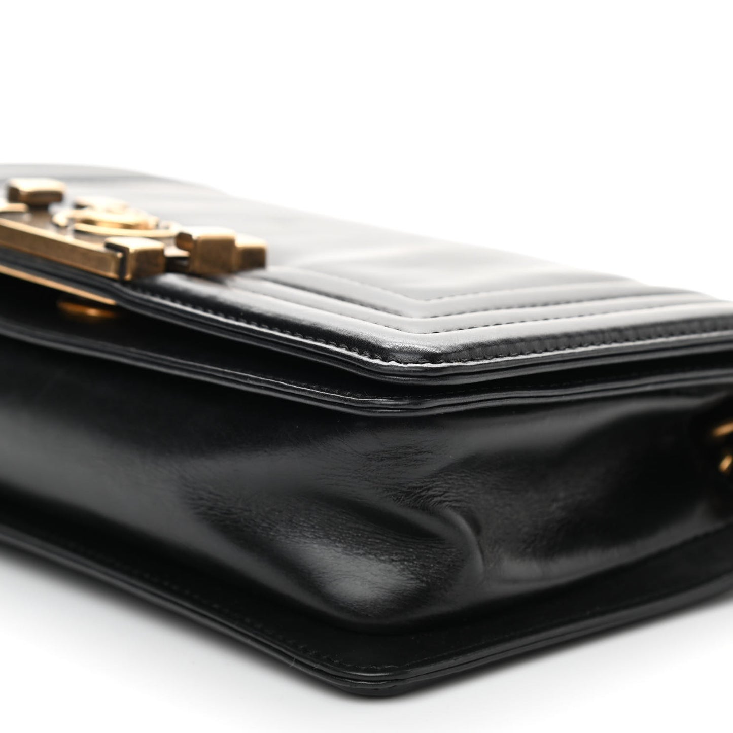 Glazed Calfskin Small Boy Flap Black
