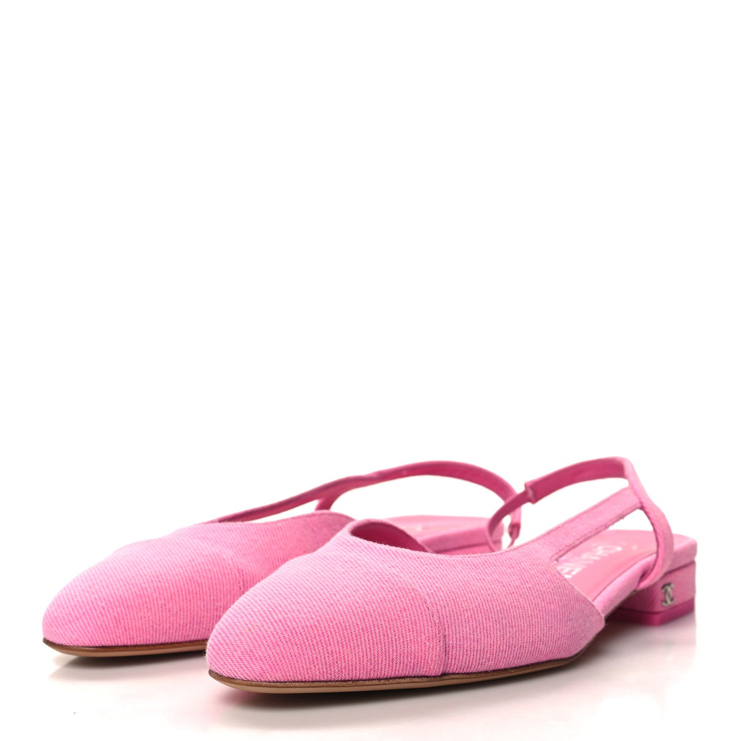 Chanel Denim Cap Toe CC Slingback Flat 36.5 Neon Pink 3 of 9