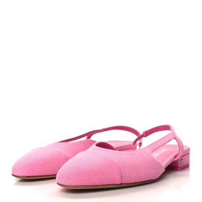 Chanel Denim Cap Toe CC Slingback Flat 36.5 Neon Pink 3 of 9
